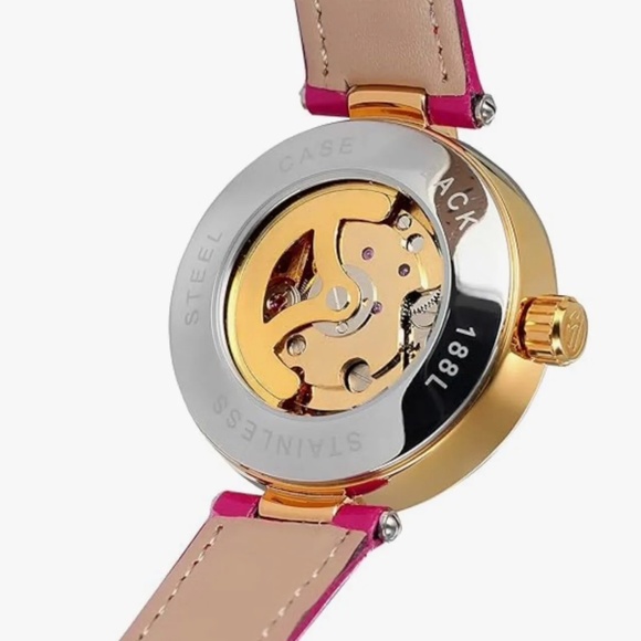 Forsining Womens Automatic Transparent Skeleton RED Leather Band Ladies Watch